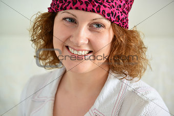 Portrait of woman with  scarf on her head like a gypsy