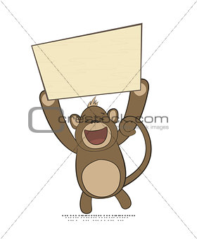 Vector illustration of monkey holding poster with copy-space 
