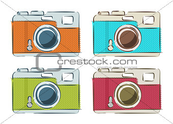 Vector set of retro cameras in linear style 