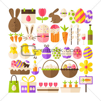 Big Flat Vector Collection of Happy Easter Objects