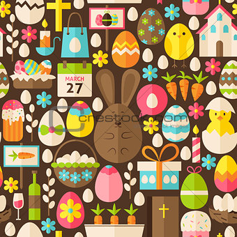 Happy Easter Holiday Vector Flat Brown Seamless Pattern