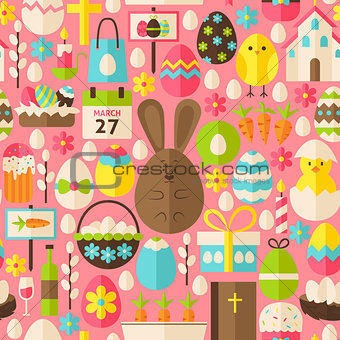 Happy Easter Holiday Vector Flat Pink Seamless Pattern