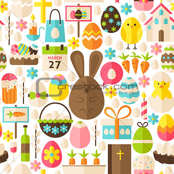 Happy Easter Holiday Vector Flat White Seamless Pattern
