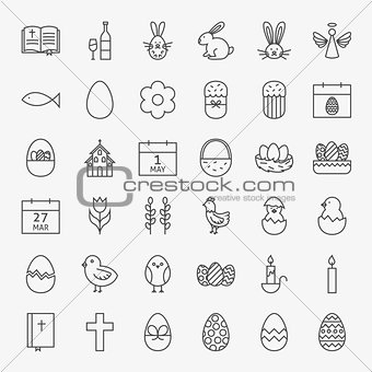 Happy Easter Line Icons Big Set