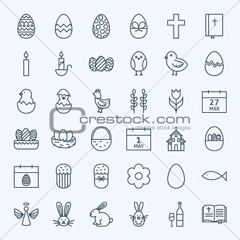 Line Happy Easter Holiday Icons Set