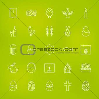 Orthodox Easter Line Icons Set over Blurred Background