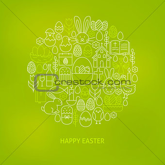 Thin Line Happy Easter Icons Set Circle Concept