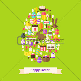 Vector Flat Happy Easter Objects Concept Egg Shaped