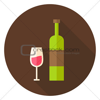 Wine Bottle with Glass Circle Icon