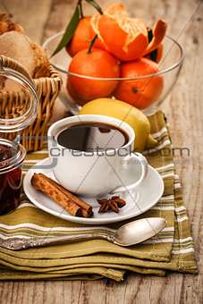Black coffee and tangerines
