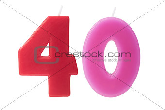 40th birthday candles isolated 