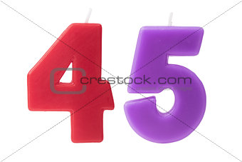 45th birthday candles isolated 