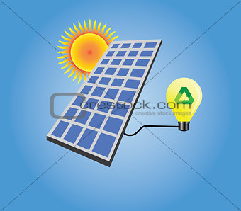 solar panel isolated with sun and light bulb vector