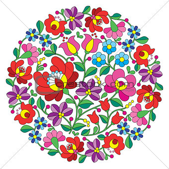 Kalocsai folk art embroidery - Hungarian round floral folk pattern