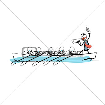 Leader teamwork business concept boat rowers