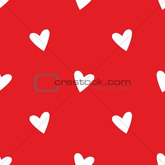 Tile vector pattern with white hearts on red background