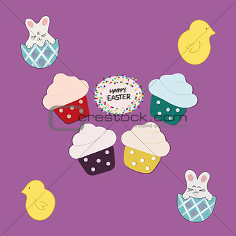 Four Cupcakes  on purple background