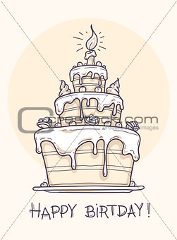 Greeting card with big birthday cake