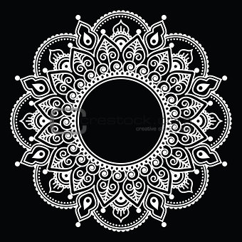 Mehndi lace, Indian Henna white tattoo round design or pattern