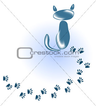 Cat of stones and glass and his footprints. EPS10 vector illustration