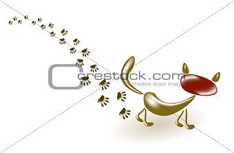 Golden cat and his footprints. EPS10 vector illustration