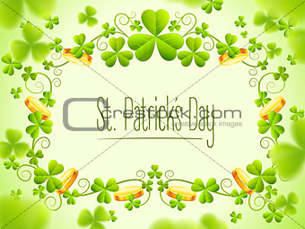 Holiday frame with green clover leaves