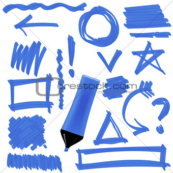 Blue Marker. Set of Graphic Signs. Arrows, Circles