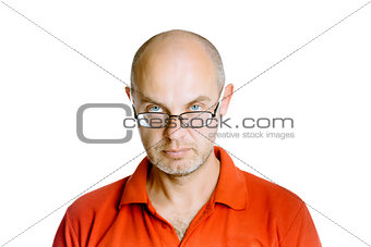 man in a red T-shirt. Studio. isolated