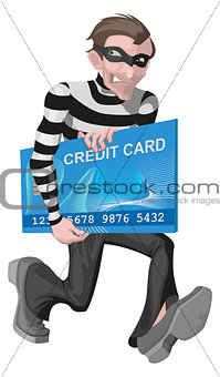 Robber man stole credit card. Stealing money online