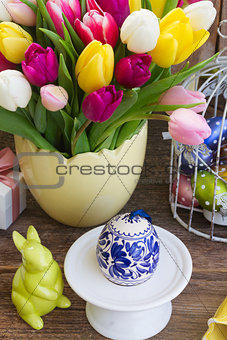 Spring flowers with easter egg