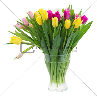 bouquet of  pink, purple and white  tulips