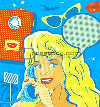 Pop Art Style Girl With Phone