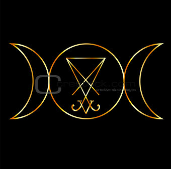 Wiccan symbol, Triple Goddess with sigil of Lucifer