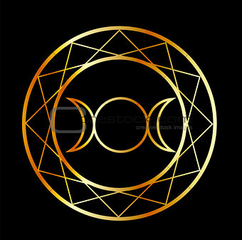Gold Wiccan symbol Triple Goddess