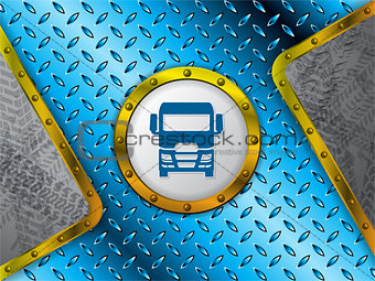 Abstract industrial background with tire tracks and truck silhou