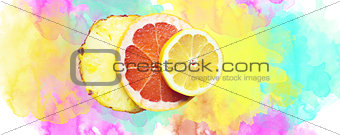 Fruity composition made with slices of lemon, ananas and gapefruit
