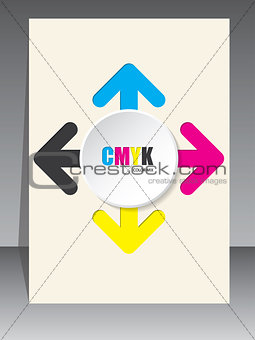 Cmyk brochure with color arrows and white 3d circle