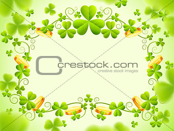 St Patricks holiday frame with green clover leaves
