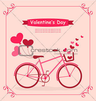 Bicycle with balloons and hearts Romantic Birthday card