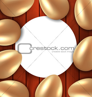 Congratulation Card with Easter Golden Glossy Eggs