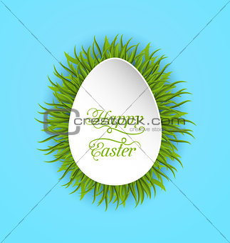 Happy Easter Paper Card in Form Egg with Green Grass