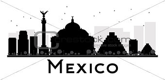 Mexico City skyline black and white silhouette.