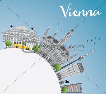 Vienna Skyline with Gray Buildings, Blue Sky and Copy Space. 