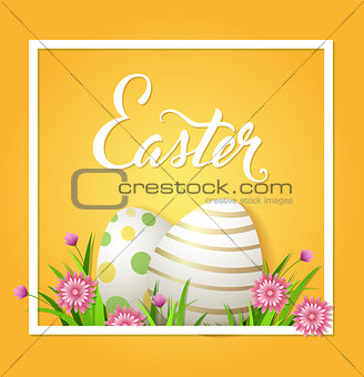 Easter card with eggs and pink flowers