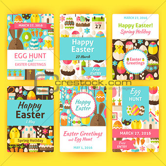 Easter Greeting Vector Template Invitation Set in Modern Flat St