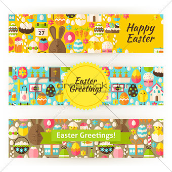 Easter Greetings Template Banners Set in Modern Flat Style