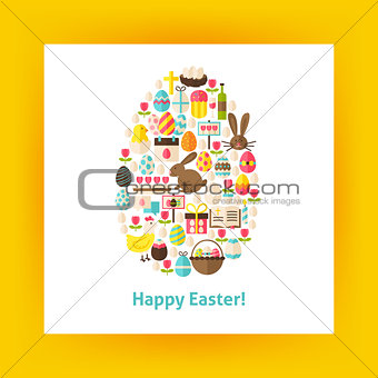 Flat Egg Shaped Vector Set of Happy Easter Objects over white Pa