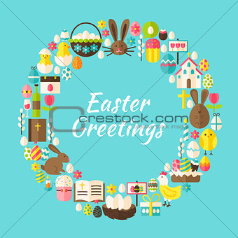 Flat Style Vector Circle Template Collection of Easter Greeting 