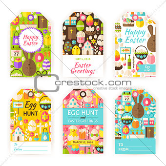 Happy Easter Vector Gift Tag Template Flat Set