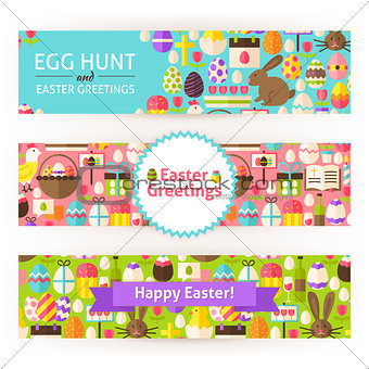 Happy Easter Vector Template Banners Set Modern Flat